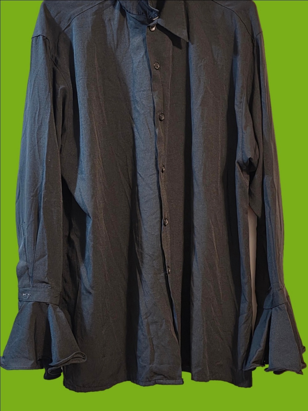 4/$97 Deal! Vintage Black Dress Shirt with Flared Ruffle Cuffs